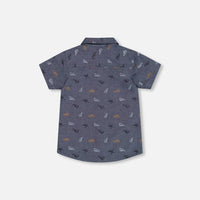 Printed Chambray Short Sleeve Shirt Gray, White And Tan