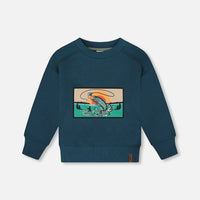 Pullover French Terry Graphic Sweatshirt Teal And Peach