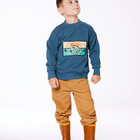 Pullover French Terry Graphic Sweatshirt Teal And Peach