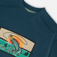 Pullover French Terry Graphic Sweatshirt Teal And Peach