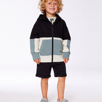 French Terry Color Block Full Zip Hoodie Black, Teal And Shimmer