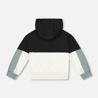 French Terry Color Block Full Zip Hoodie Black, Teal And Shimmer