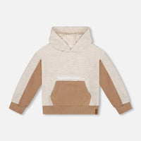 French Terry Color Block Pullover Hoodie Beige And Off-White