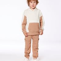 French Terry Color Block Pullover Hoodie Beige And Off-White