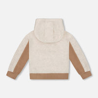 French Terry Color Block Pullover Hoodie Beige And Off-White