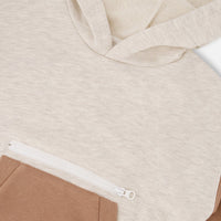 French Terry Color Block Pullover Hoodie Beige And Off-White
