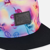 Printed Cap With Floral Print On Black And Multicolored Background
