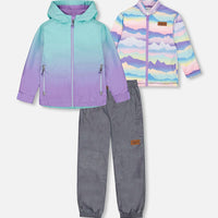 3-In-1 Mid-Season Outerwear Set Turquoise And Mauve Gradient