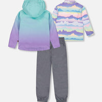 3-In-1 Mid-Season Outerwear Set Turquoise And Mauve Gradient