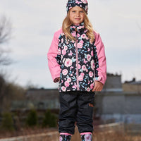 3-In-1 Mid-Season Outerwear Set With Printed Jacket Pink, Black, And Flowers