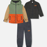 3-In-1 Mid-Season Outerwear Set Gray, Beige, Orange, And Sage