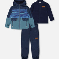 3-In-1 Mid-Season Outerwear Set With Colorblock Jacket Neutral Blue And Navy