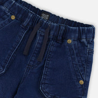 French Terry Denim Jogger Pant Dark Denim Blue