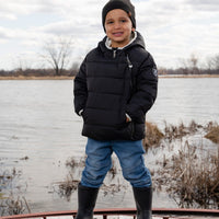 Compressible Winter Puffy Coat Designed For Car Seat Black