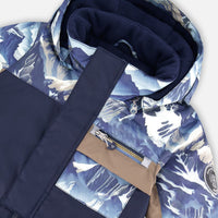 One-Piece Play Snowsuit With Mountains Print Navy Blue