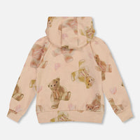 Glittering French Terry Hoodie Beige Teddy Bear Print
