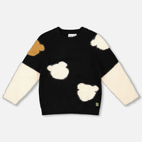 Knitted Sweater Black With Bear Intarsia