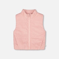 Corduroy Puffy Sleeveless Vest Dusty Pink