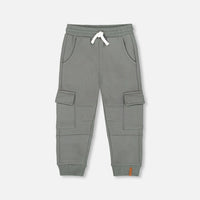 Fleece Sweatpants With Cargo Pockets Gray Green