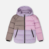 Colorblocked Puffy Winter Coat Purple Gray