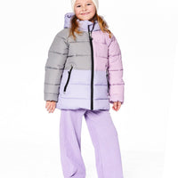 Colorblocked Puffy Winter Coat Purple Gray