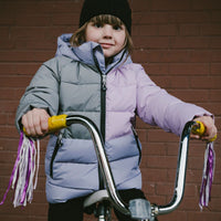 Colorblocked Puffy Winter Coat Purple Gray