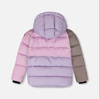Colorblocked Puffy Winter Coat Purple Gray