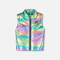Quilted Mid-Season Sleeveless Vest Metallic Multicolor