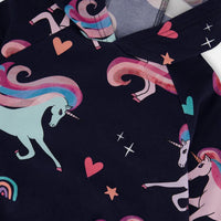 Pullover Fleece Hoodie Navy Unicorn Print