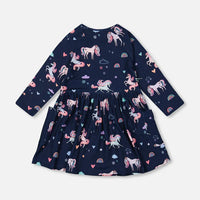Jersey Dress With Pockets Navy Unicorn Print
