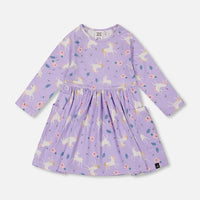 Jersey Dress With Pockets Lilac Unicorn Print