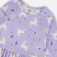 Jersey Dress With Pockets Lilac Unicorn Print