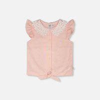 Sleeveless Shirt Pink And Yellow Stripes With Crochet Collar
