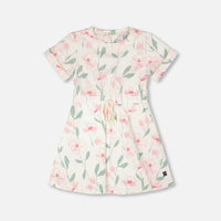 French Terry Dress Off White Printed Flowers