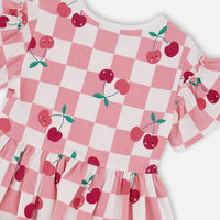 Organic Cotton Jersey Dress Pink Printed Cherries
