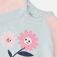 Organic Cotton Two-Piece Pyjama Set Blue Smiling Flower Print