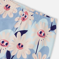 Organic Cotton Two-Piece Pyjama Set Blue Smiling Flower Print