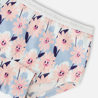 Organic Cotton Boyshort Panty Blue Smiling Flower Print