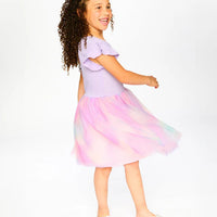 Bi-Material Mesh Dress Lilac