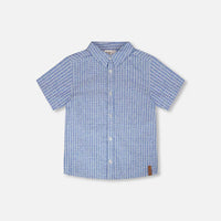 Printed Chambray Short-Sleeve Shirt Blue Denim Stripes