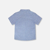 Printed Chambray Short-Sleeve Shirt Blue Denim Stripes