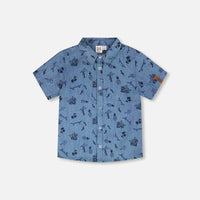 Chambray Short-Sleeve Shirt Blue Printed Skateboards