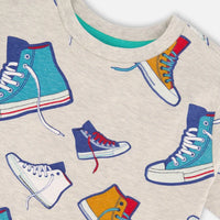 Organic Cotton Jersey T-Shirt Grey Mix Printed Shoes