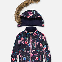 Two Piece Play Snowsuit Blue Floral Print