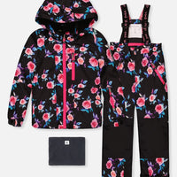Two Piece Play Snowsuit Black Rose Print