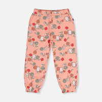 French Terry Sweatpants Pink Cat Print