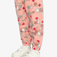 French Terry Sweatpants Pink Cat Print