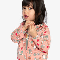 French Terry Hooded Cardigan Pink Cat Print