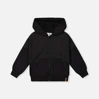 Full Zip Hooded Bi-Material Hoodie Black
