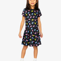 Short Sleeve Dress Black Printed Gummy Bears